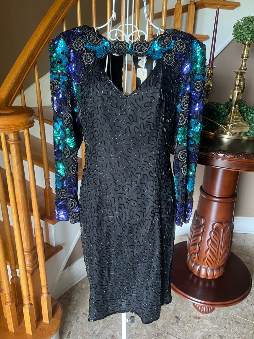 Vintage Scala 80s/90s Silk Beaded Black Party Cocktail Dress Glamour Size L